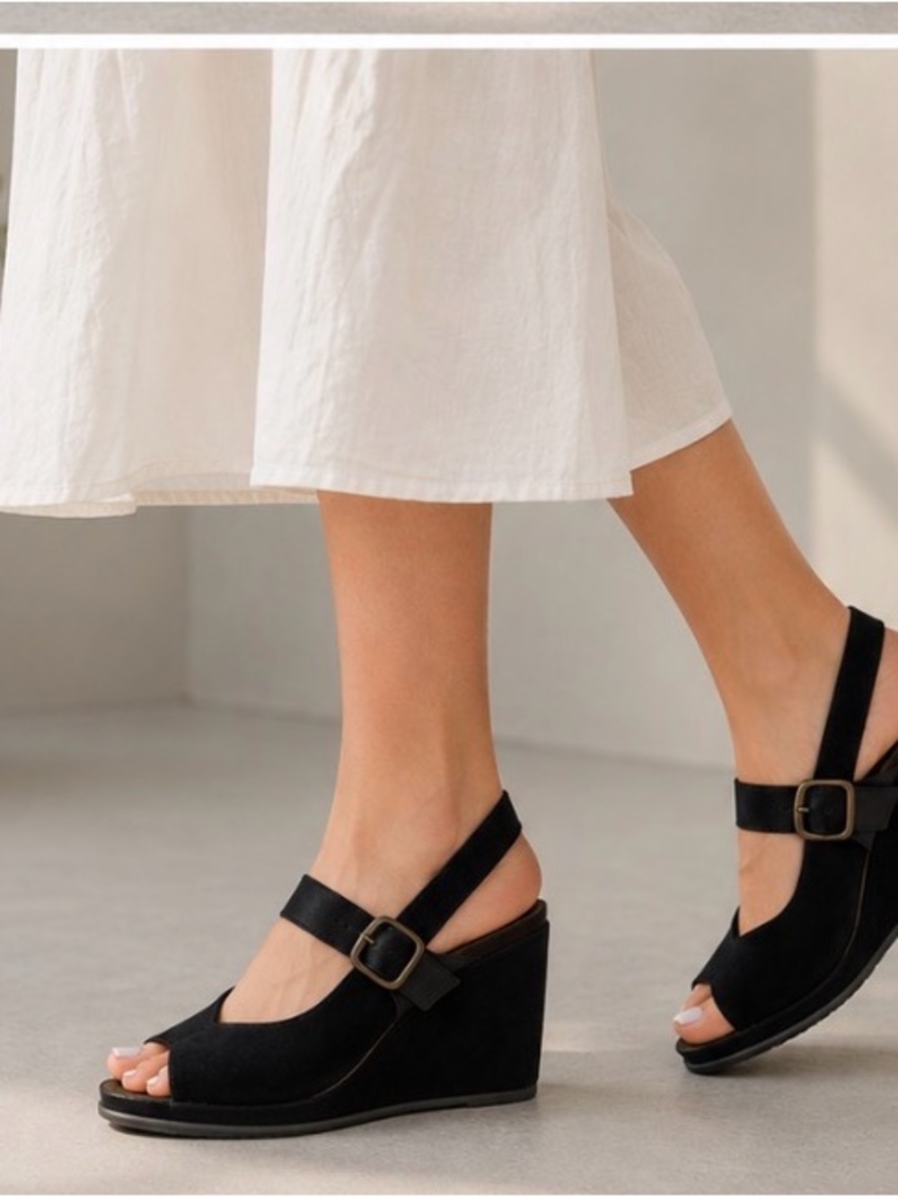 Pedro Garcia Black Suede Open-Toe Wedge Sandals with Buckle Strap